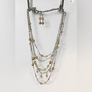 Myka Necklace & Earring Set – Elegant Multi-Strand | Champagne, Green
